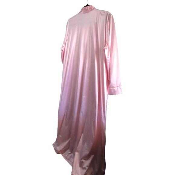 Lady Camille 1X Pink Satin Zip Front Floral Embroidered Quilted Yolk EUC - Picture 3 of 16